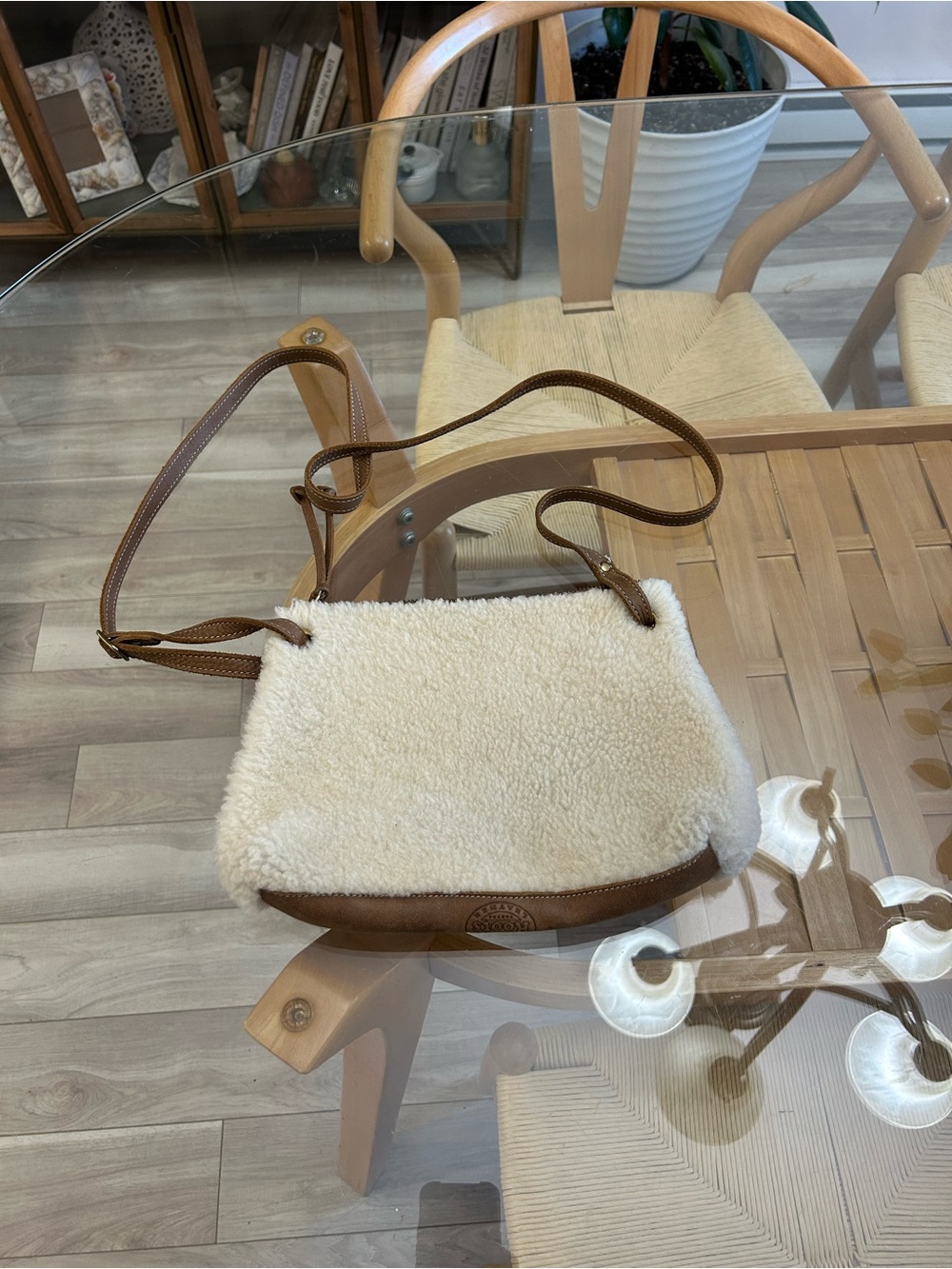 Roots Genuine Leather Cream Sherpa Crossbody Bag